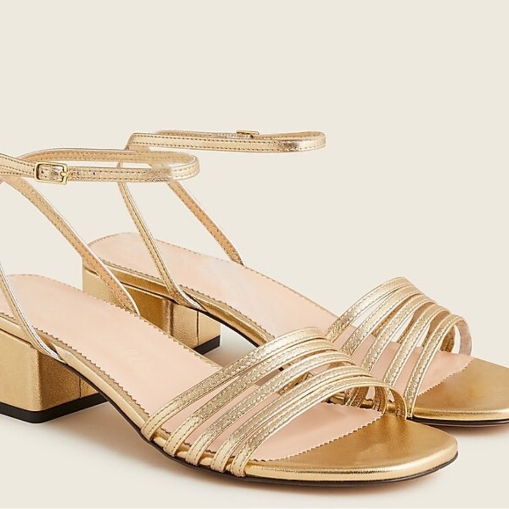 Dark gold metallic skinny multi strap lock heel sandal